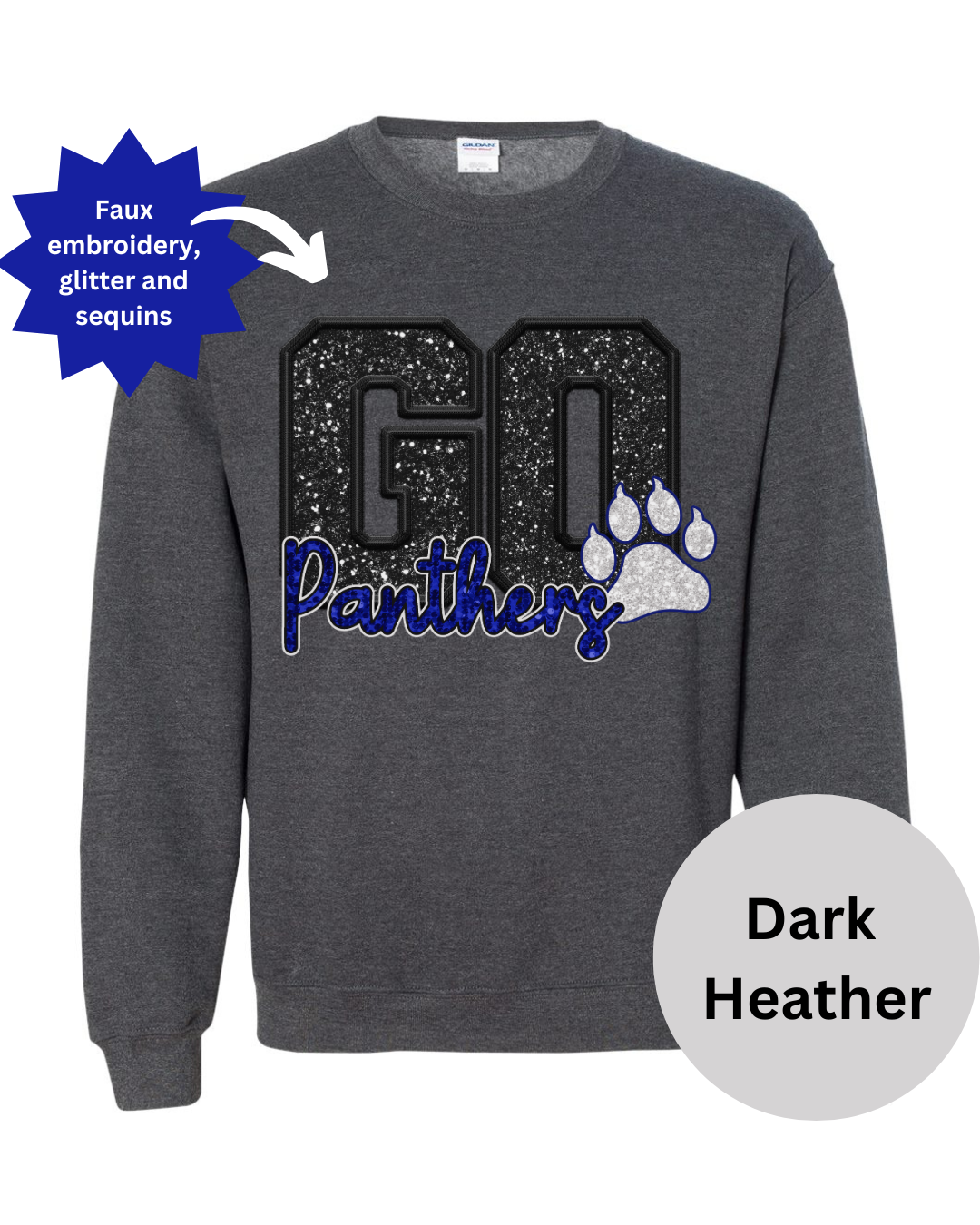 Faux Glitter/Sequins/Embroidery Go Panthers Crewneck