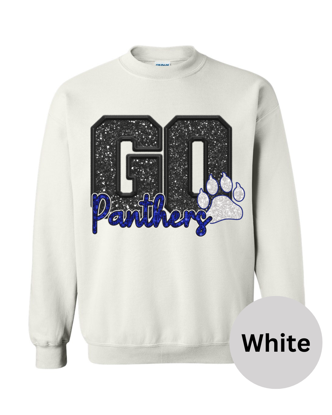 Faux Glitter/Sequins/Embroidery Go Panthers Crewneck